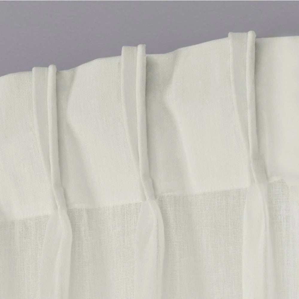 Belgian Jacquard Sheer Double Pinch Pleat Top Curtain Panel Pair - Winter White