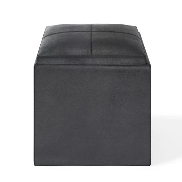 Cube Storage Ottoman in Distressed Vegan Leather