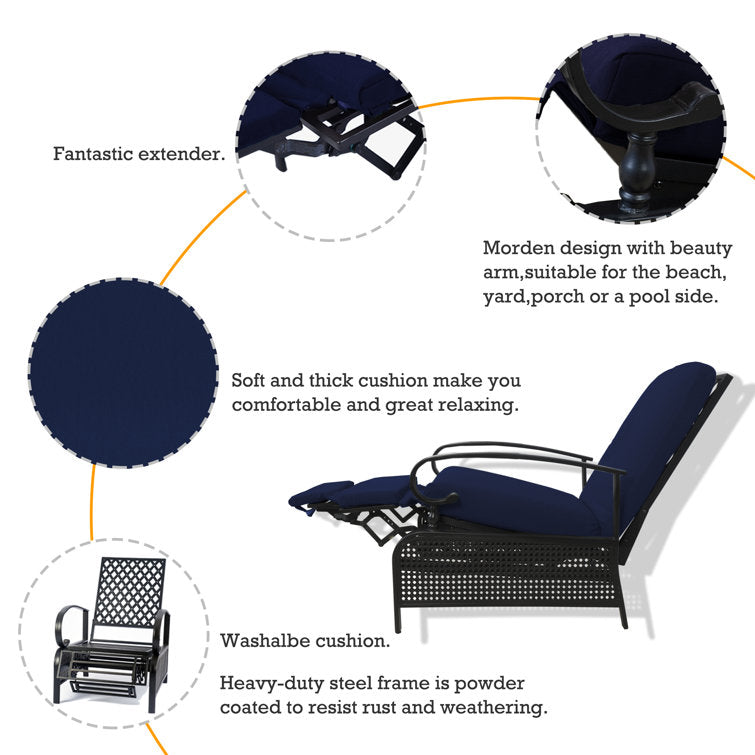 Aadhira Adjustable Outdoor Recliner Patio Chair with Cushions - Comfortable Recliner Chair