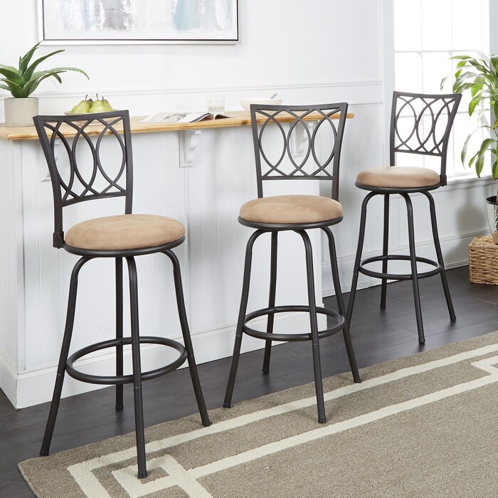 Aahir Swivel Upholstered Adjustable Height Bar Stool (Set of 3)