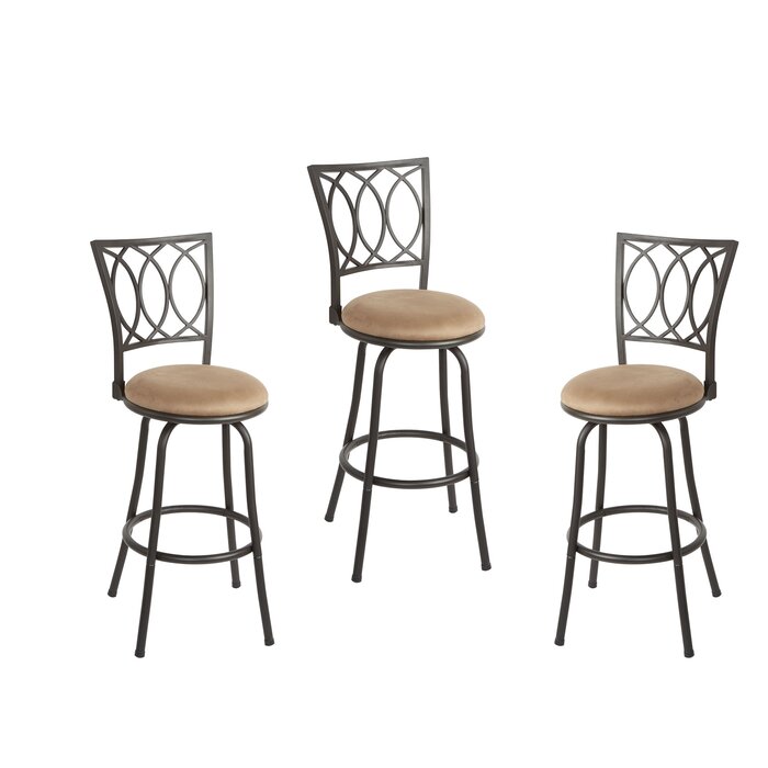 Aahir Swivel Upholstered Adjustable Height Bar Stool (Set of 3)