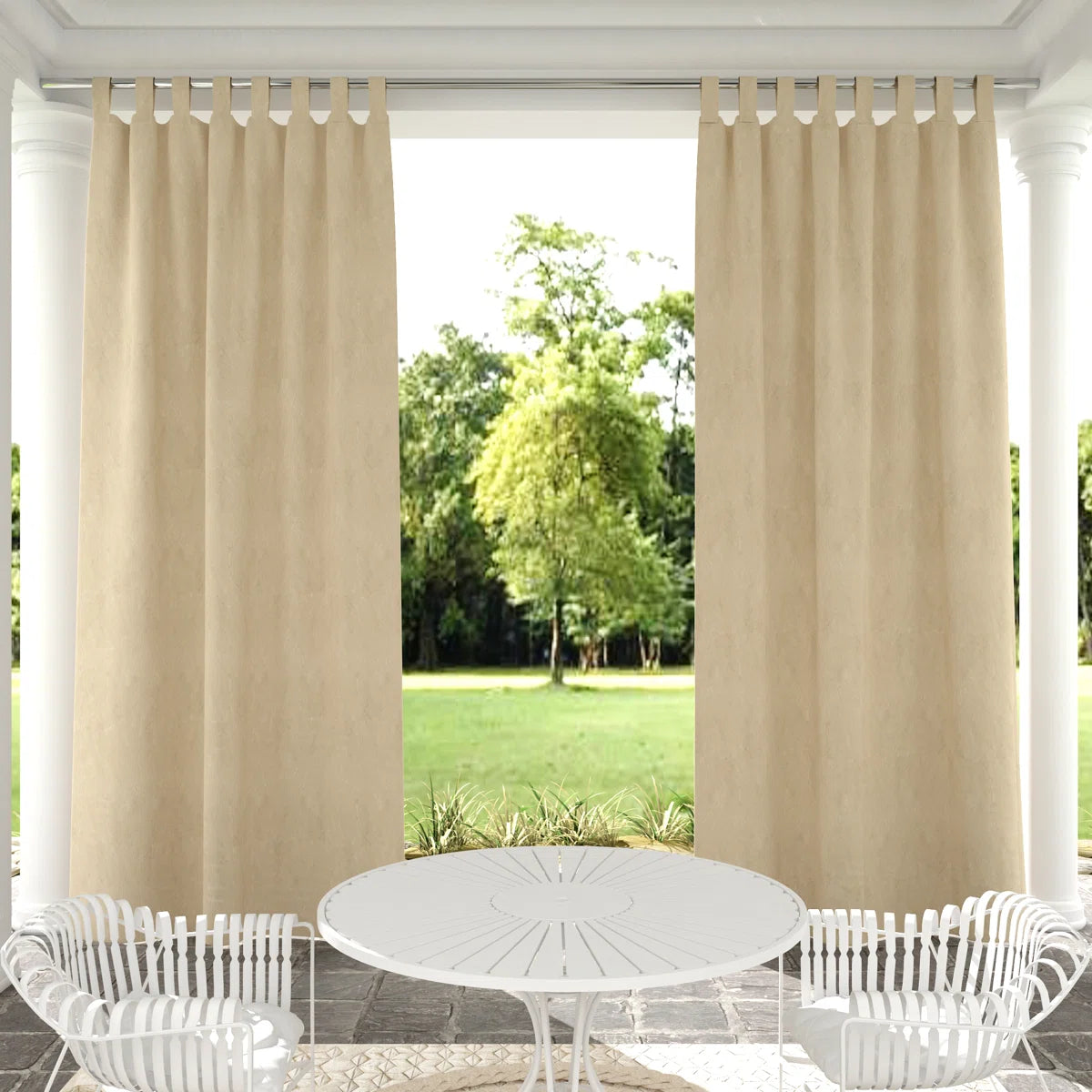 Abba Solid Detachable Sticky Tab Top Waterproof Black Out Pergola Outdoor Curtain Single Panel