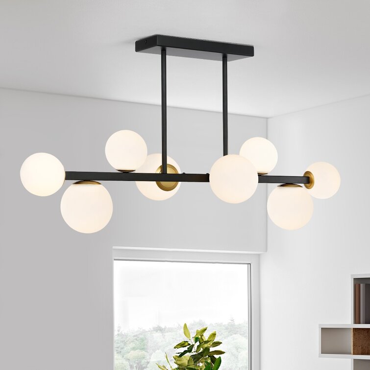 Black Abernathy 8 - Light Kitchen Island Linear Pendant