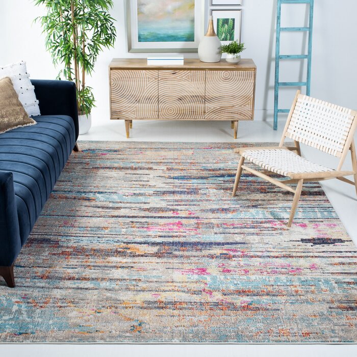 Abingt Performance Gray/Turquoise/Brown Rug, Rectangle 9' x 12'