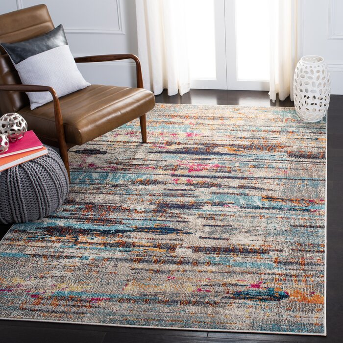 Abingt Performance Gray/Turquoise/Brown Rug, Rectangle 9' x 12'