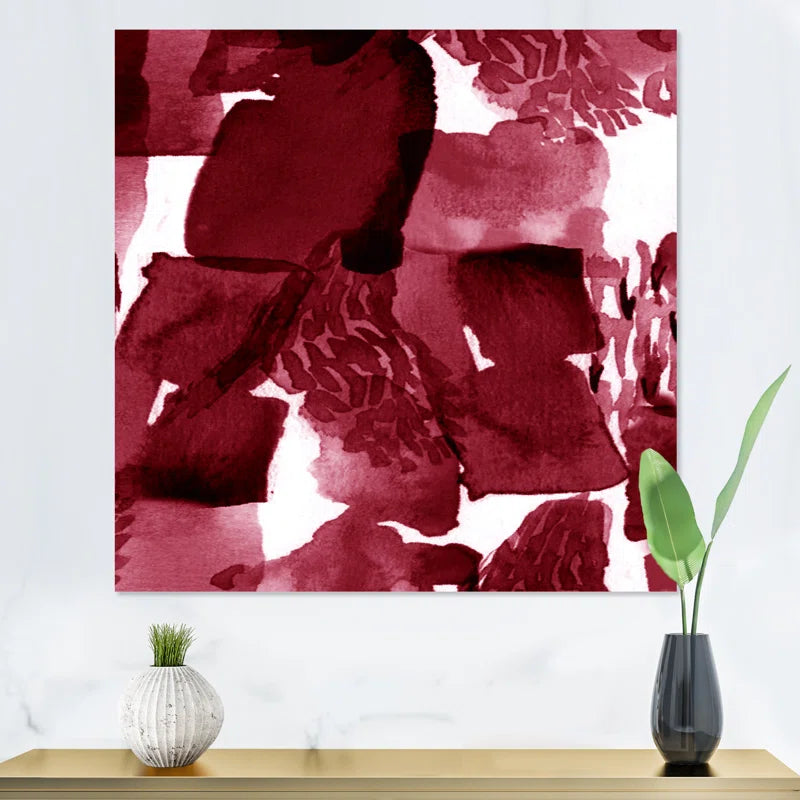 36"x36" " Abstract Burgundy Strokes On White " SHOWROOM ITEM
