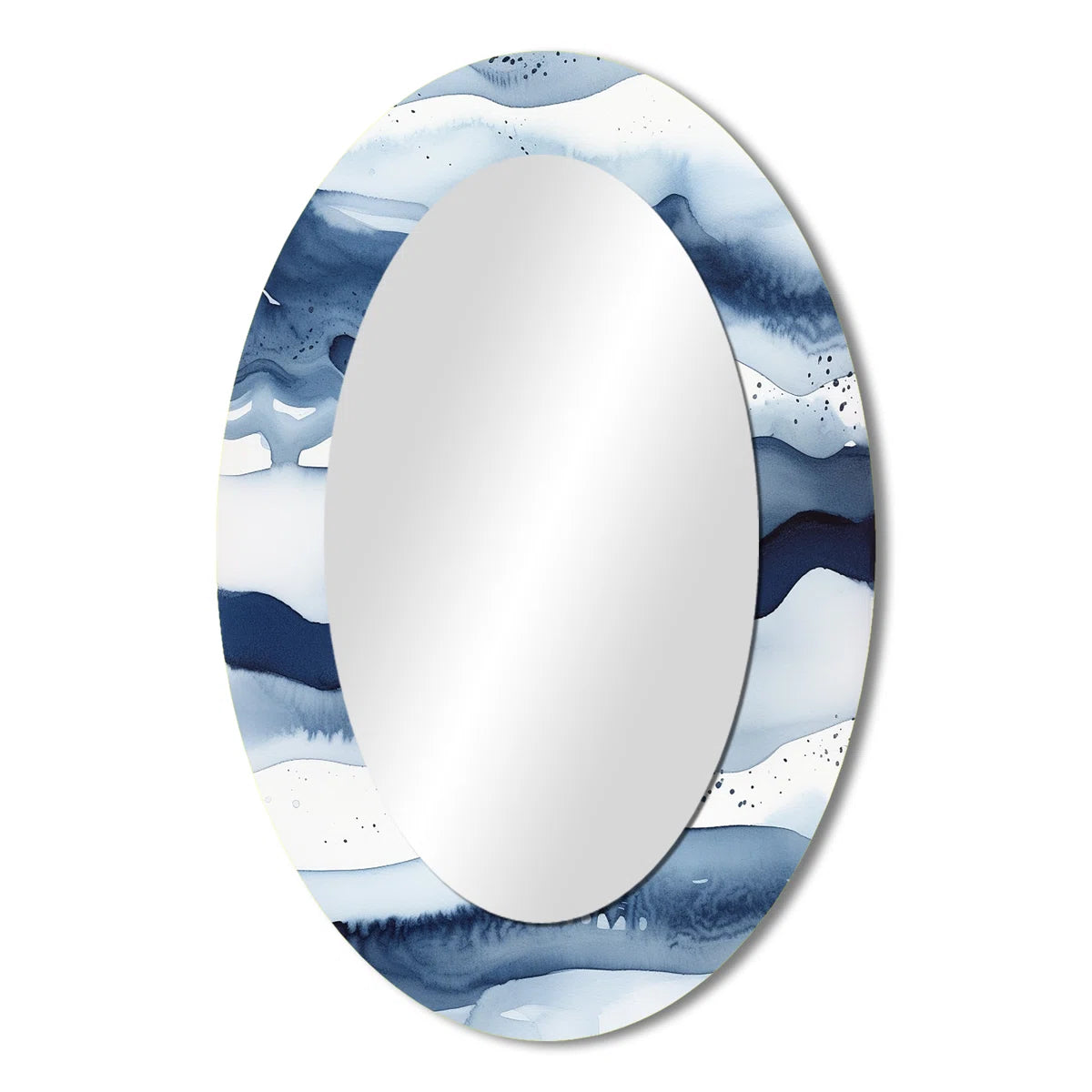 Abstract Classic Blue Waves III - Blue Oval Wall Mirror Decor - SHOWROOM ITEM
