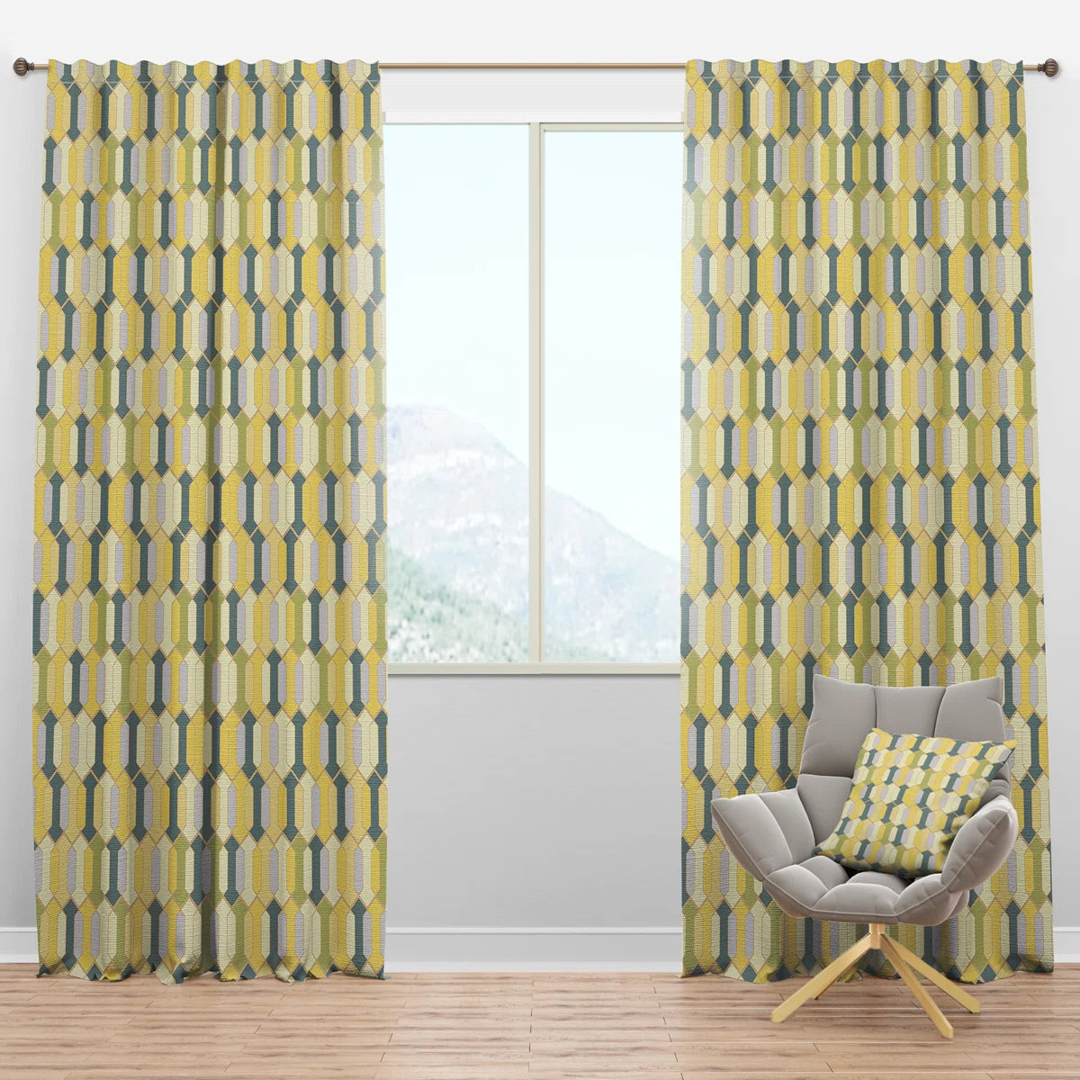 Abstract Retro Geometrical Design II - Mid-Century Velvet Curtain - Room Darkening - 1 Panel