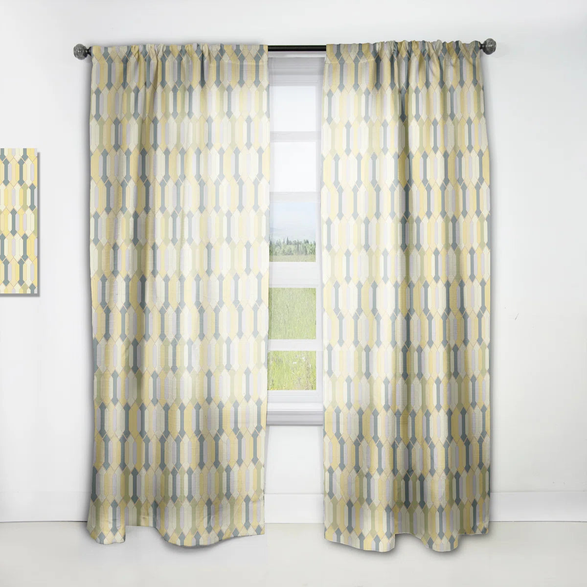 Abstract Retro Geometrical Design II - Mid-Century Velvet Curtain - Room Darkening - 1 Panel