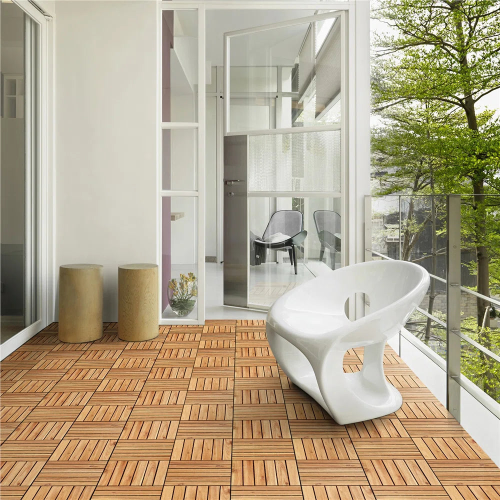 Acacia Natural Wood Interlocking Deck Tiles (Set of 27)