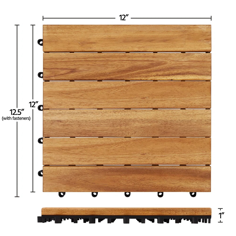 Acacia Natural Wood Interlocking Deck Tiles (Set of 27)