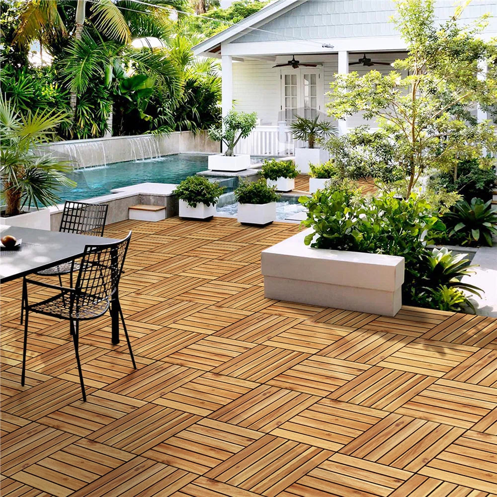 Acacia Natural Wood Interlocking Deck Tiles (Set of 27)