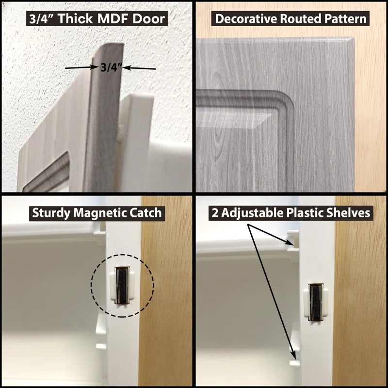 Fox Gray Adaiya Recessed Medicine Cabinet with 2 Adjustable Shelves