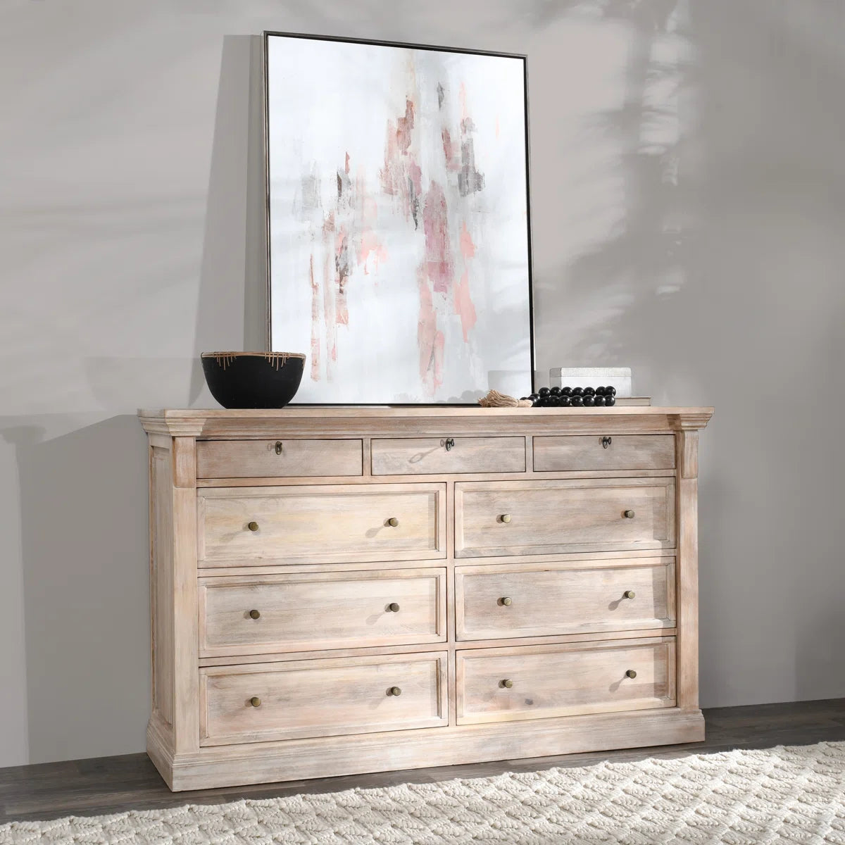 70" Adelaide 9-Drawer Dresser - White Wash SHOWROOM ITEM
