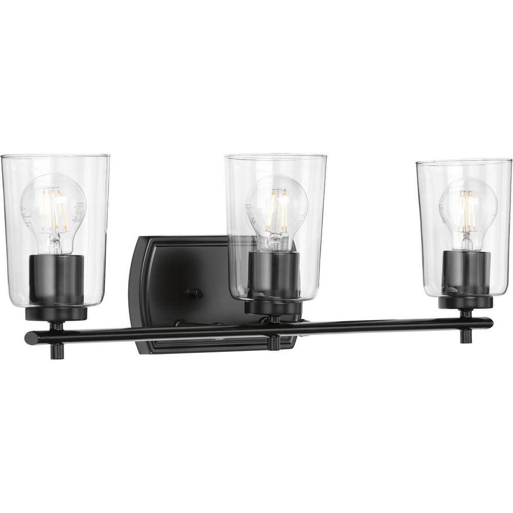 Adley Collection 3-Light Matte Black Clear Glass New Traditional Bath Vanity Light