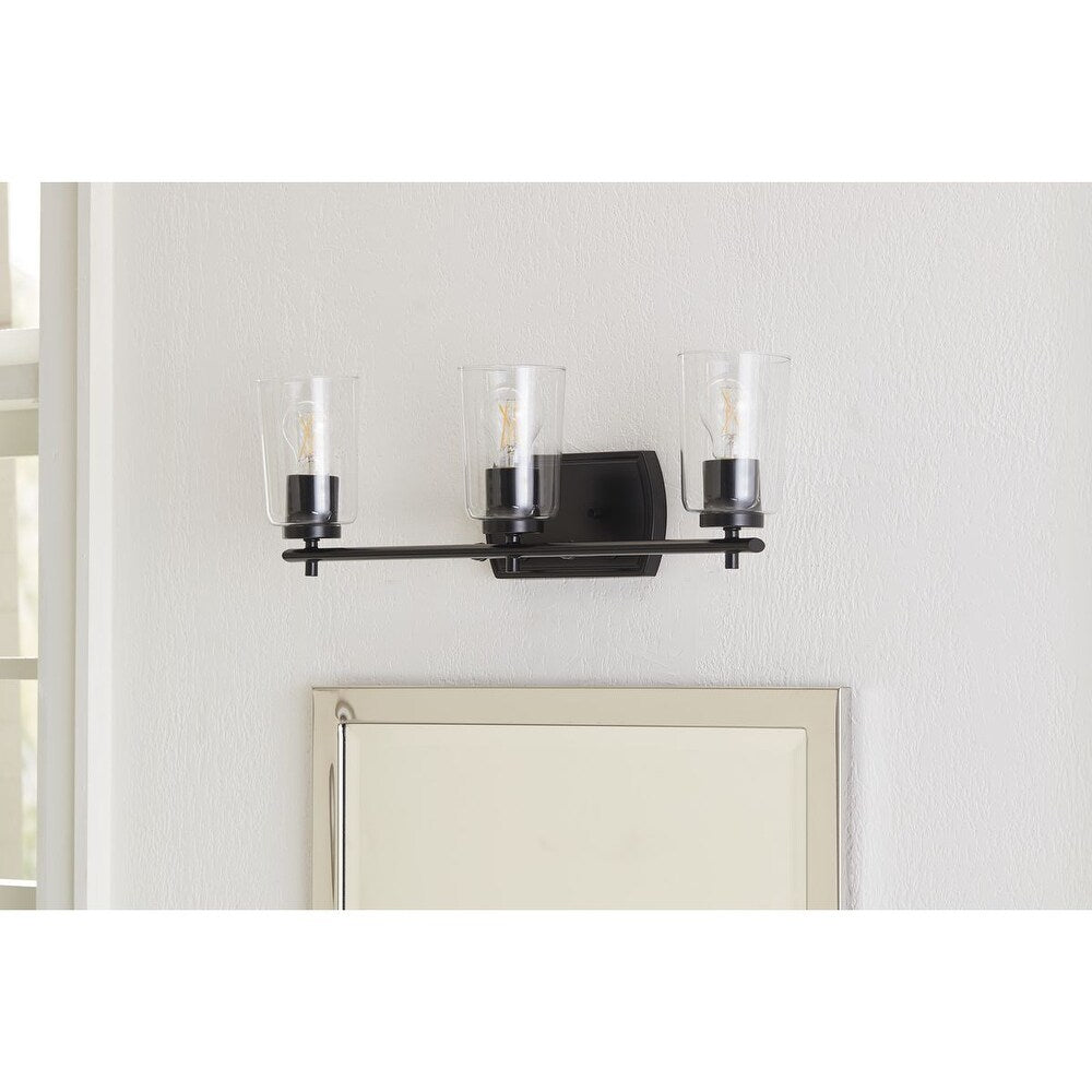Adley Collection 3-Light Matte Black Clear Glass New Traditional Bath Vanity Light