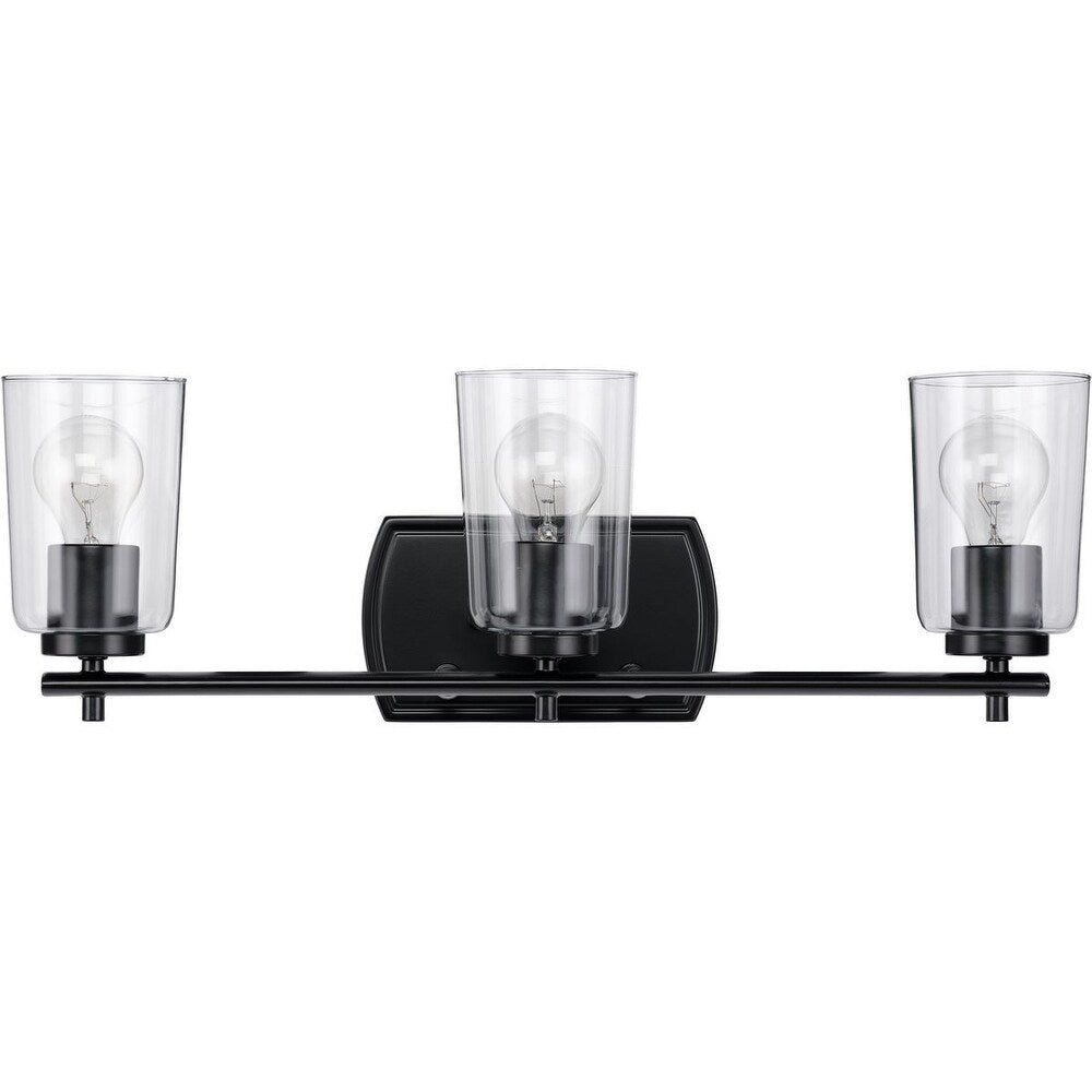 Adley Collection 3-Light Matte Black Clear Glass New Traditional Bath Vanity Light