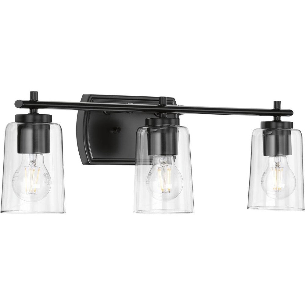 Adley Collection 3-Light Matte Black Clear Glass New Traditional Bath Vanity Light