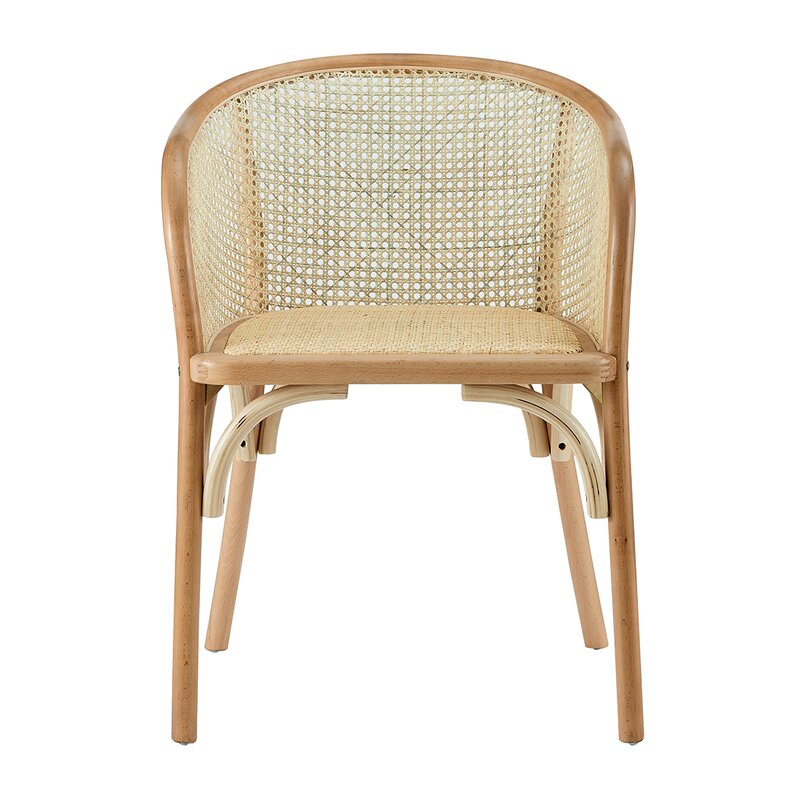 Santiago Coastal Beach Beige Wood Frame Cane Back Rattan Seat Armchair