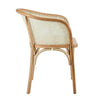 Santiago Coastal Beach Beige Wood Frame Cane Back Rattan Seat Armchair