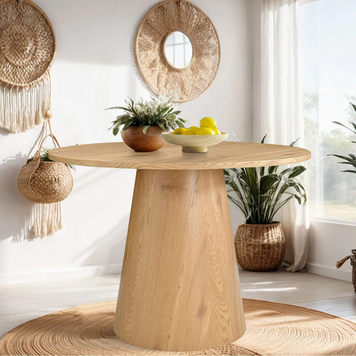 Agne 35" Round Pedestal Dining Table - Oak SHOWROOM ITEM