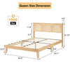 Ail Modern Wooden Platform Bed Frame Queen Size with Natural Rattan Headboard - Queen