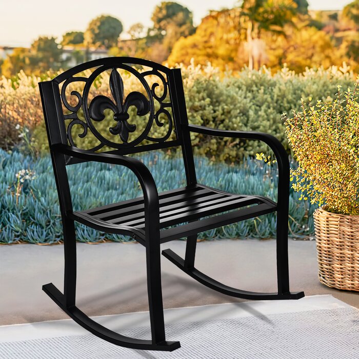 Black Akshara Metal Outdoor Rocking Chair