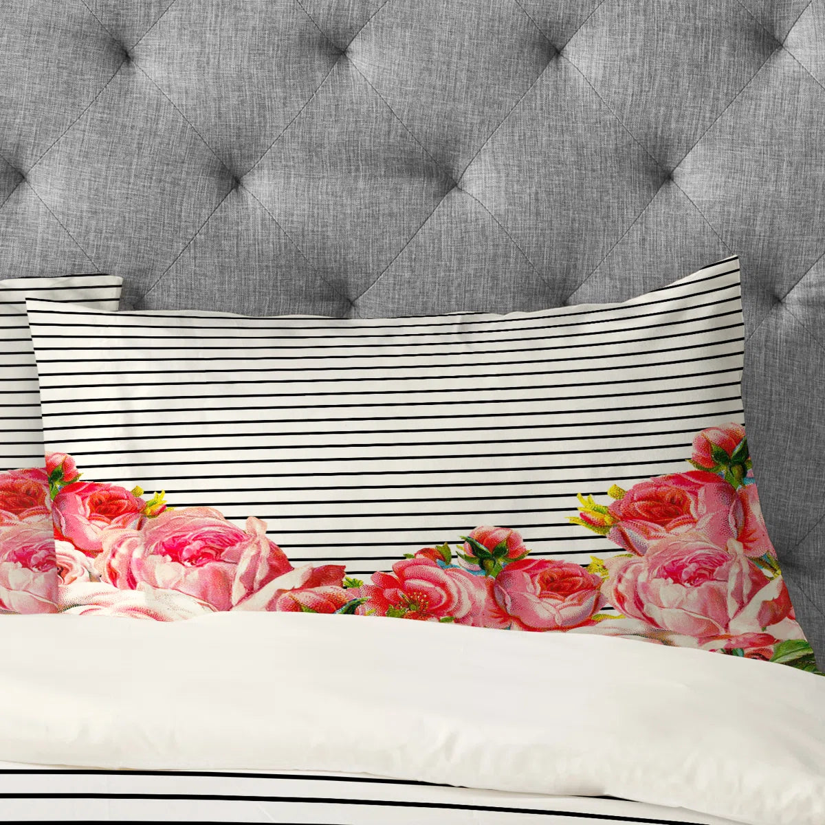 Allyson Johnson Bold Floral and Stripes Pillowcase