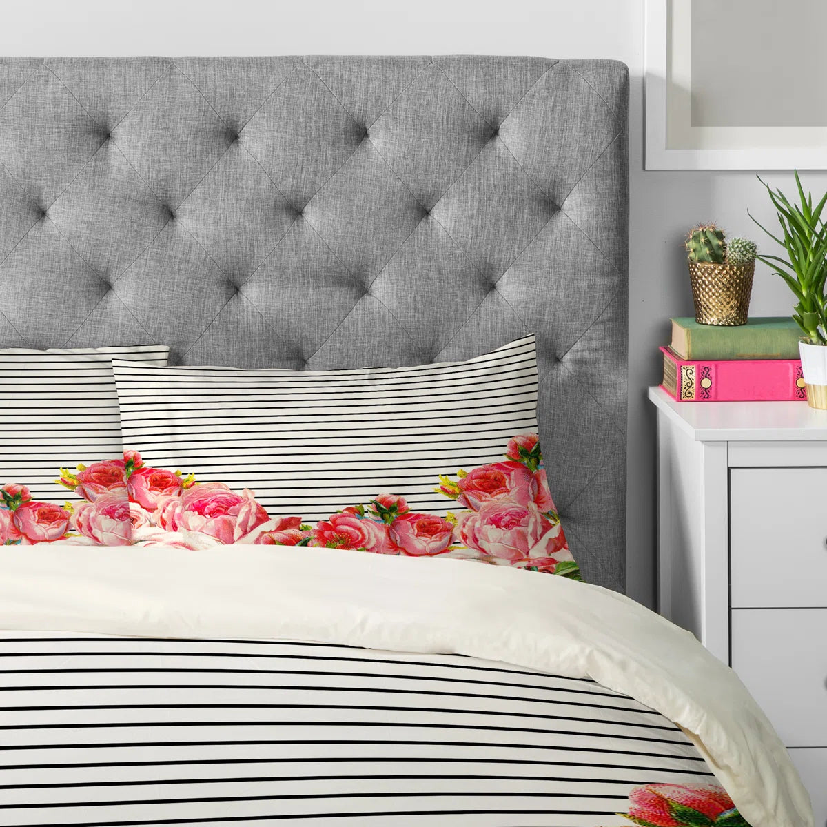 Allyson Johnson Bold Floral and Stripes Pillowcase
