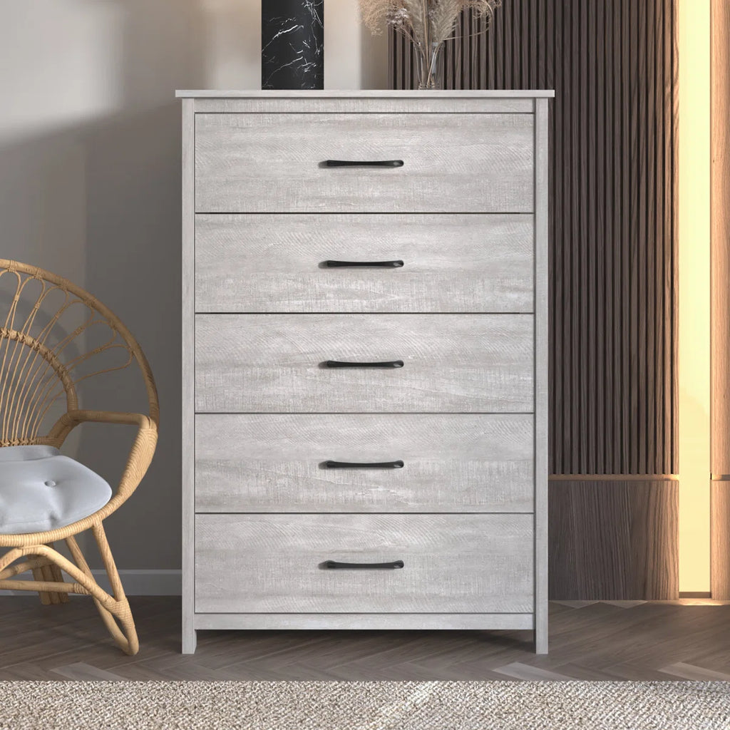 Allysyn 5-Drawer Dresser Dusty Gray Oak SHOWROOM ITEM – Salvage & Co Indy