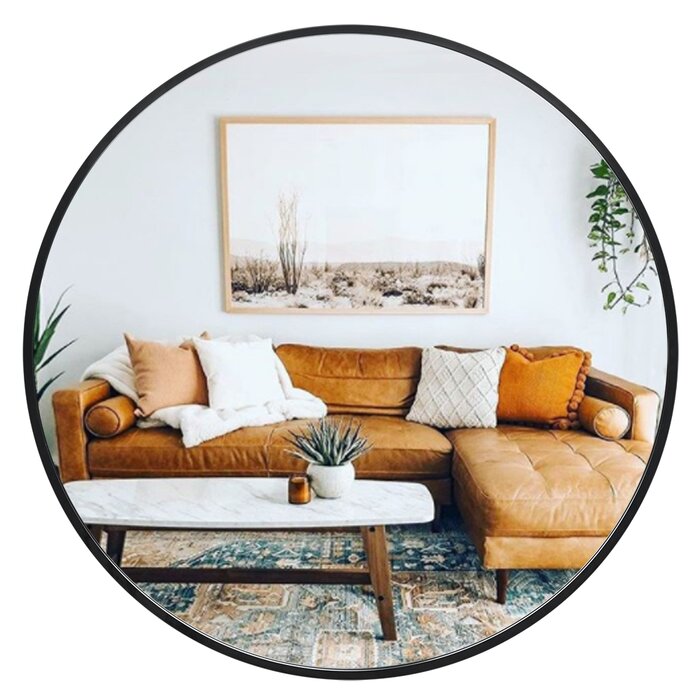 Black Ambreen Round Metal Wall Mirror