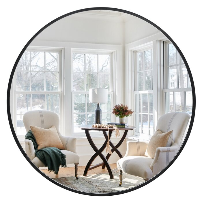 Black Ambreen Round Metal Wall Mirror