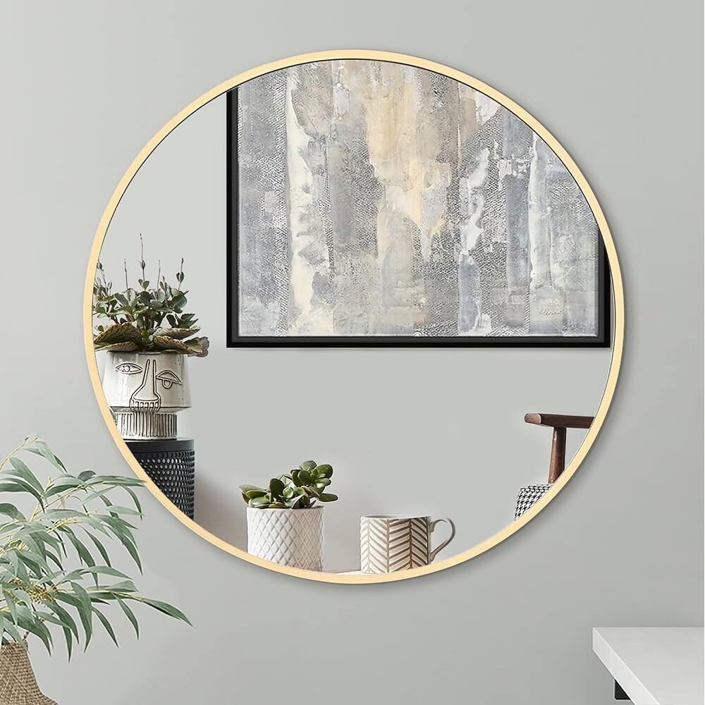 Framed Gold Round Mirror Circle Mirror for Bathroom, Entryway, Living Room