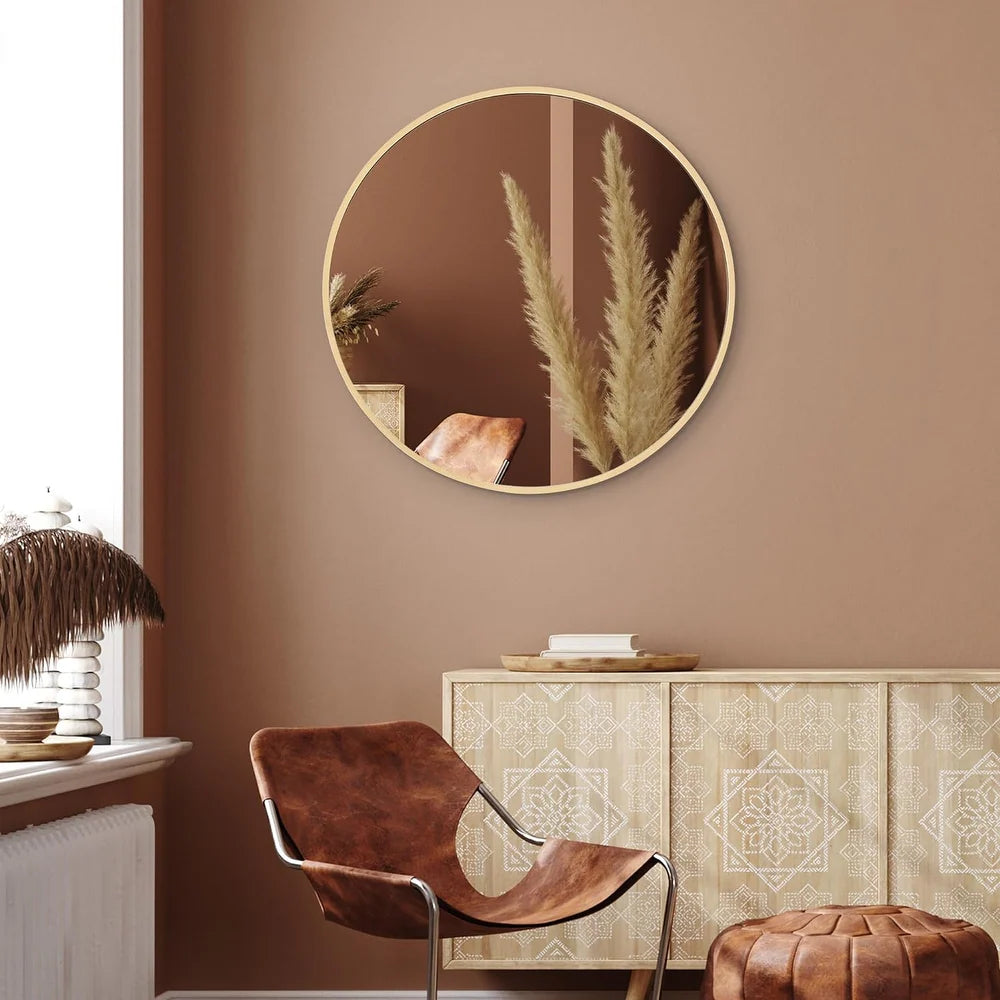 Framed Gold Round Mirror Circle Mirror for Bathroom, Entryway, Living Room