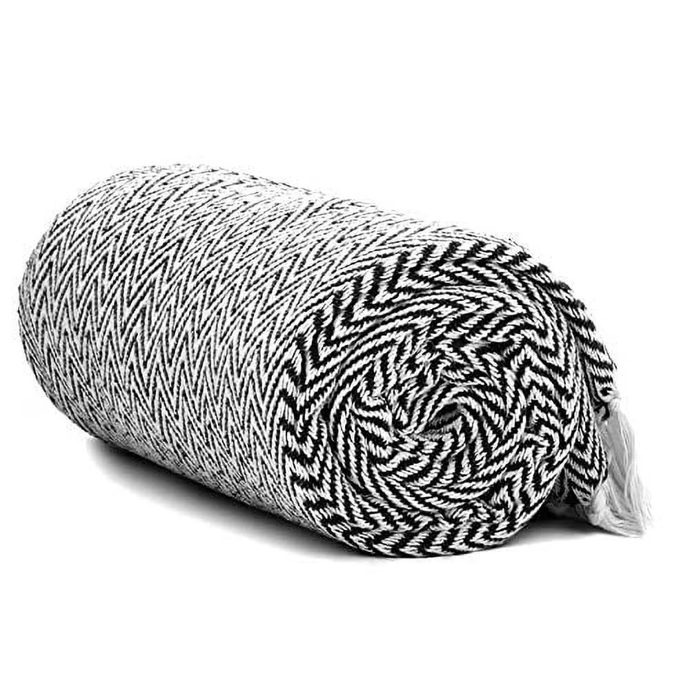 50"x60" Americanflat 100% Cotton Throw Blanket - Black/White Herringbone SHOWROOM ITEM