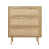3-Drawer Chest of Drawers with Pine Wood Legs Farmhouse Rattan Dresser Natural Oak Cabinet