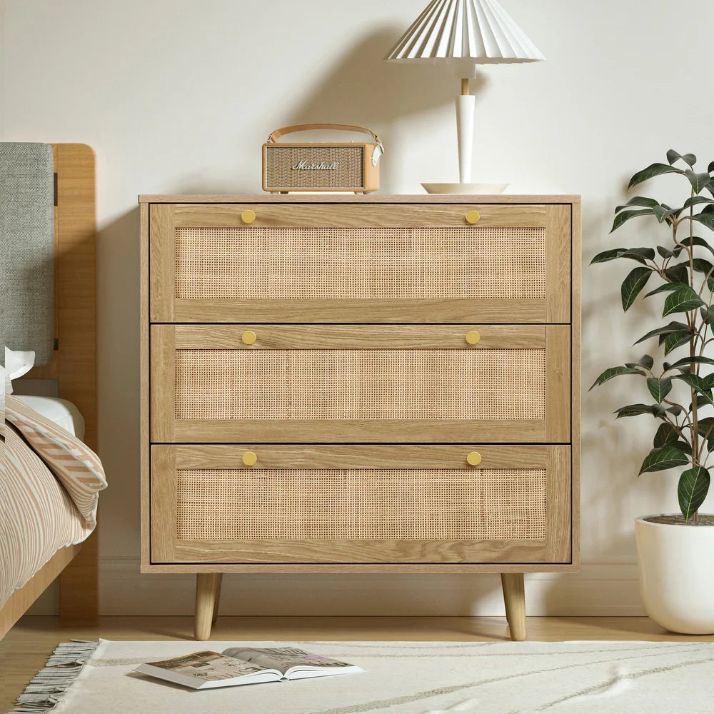 3-Drawer Rattan Chest of Drawers