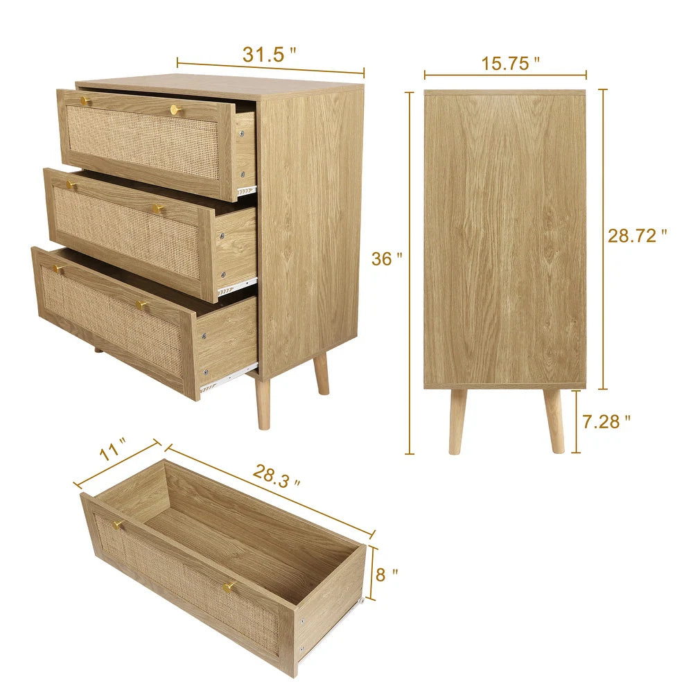 3-Drawer Rattan Chest of Drawers
