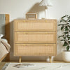 3-Drawer Chest of Drawers with Pine Wood Legs Farmhouse Rattan Dresser Natural Oak Cabinet