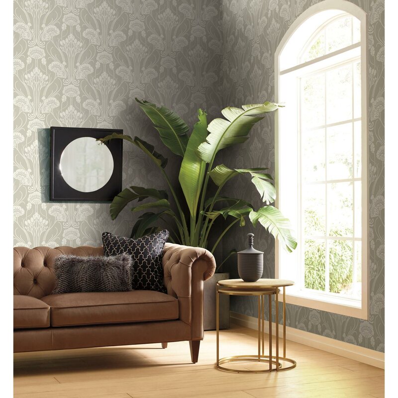 Bone Beige Antonina Vella Deco Damask Double Roll (Set of 2)