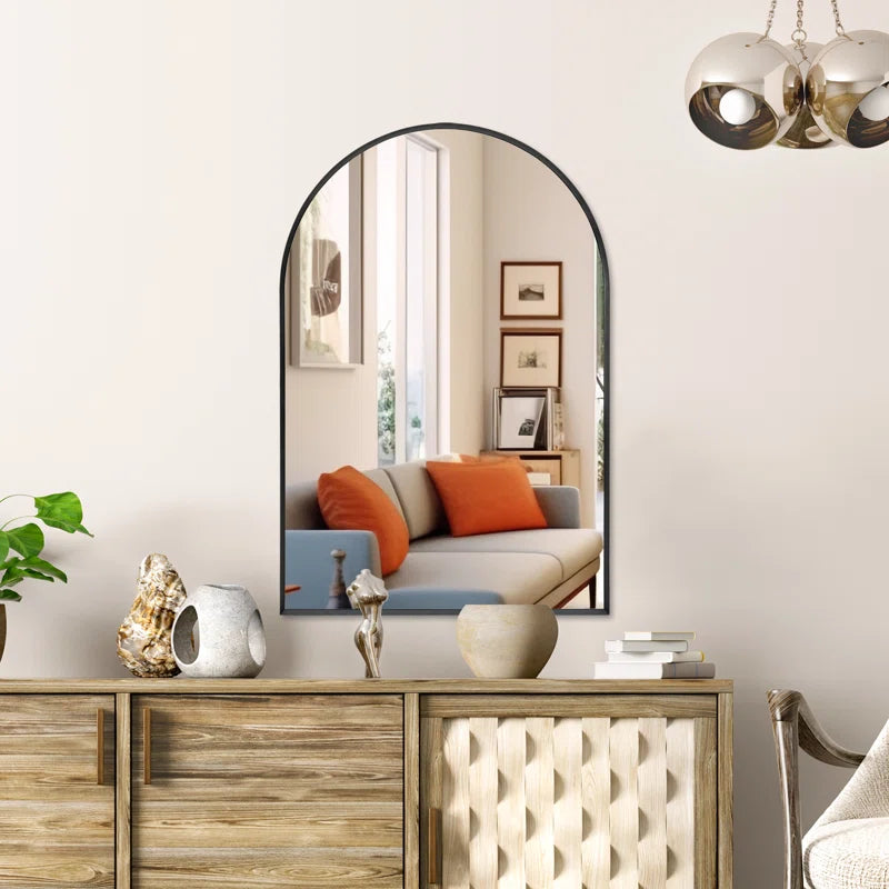 Black Arch Metal Wall Mirror