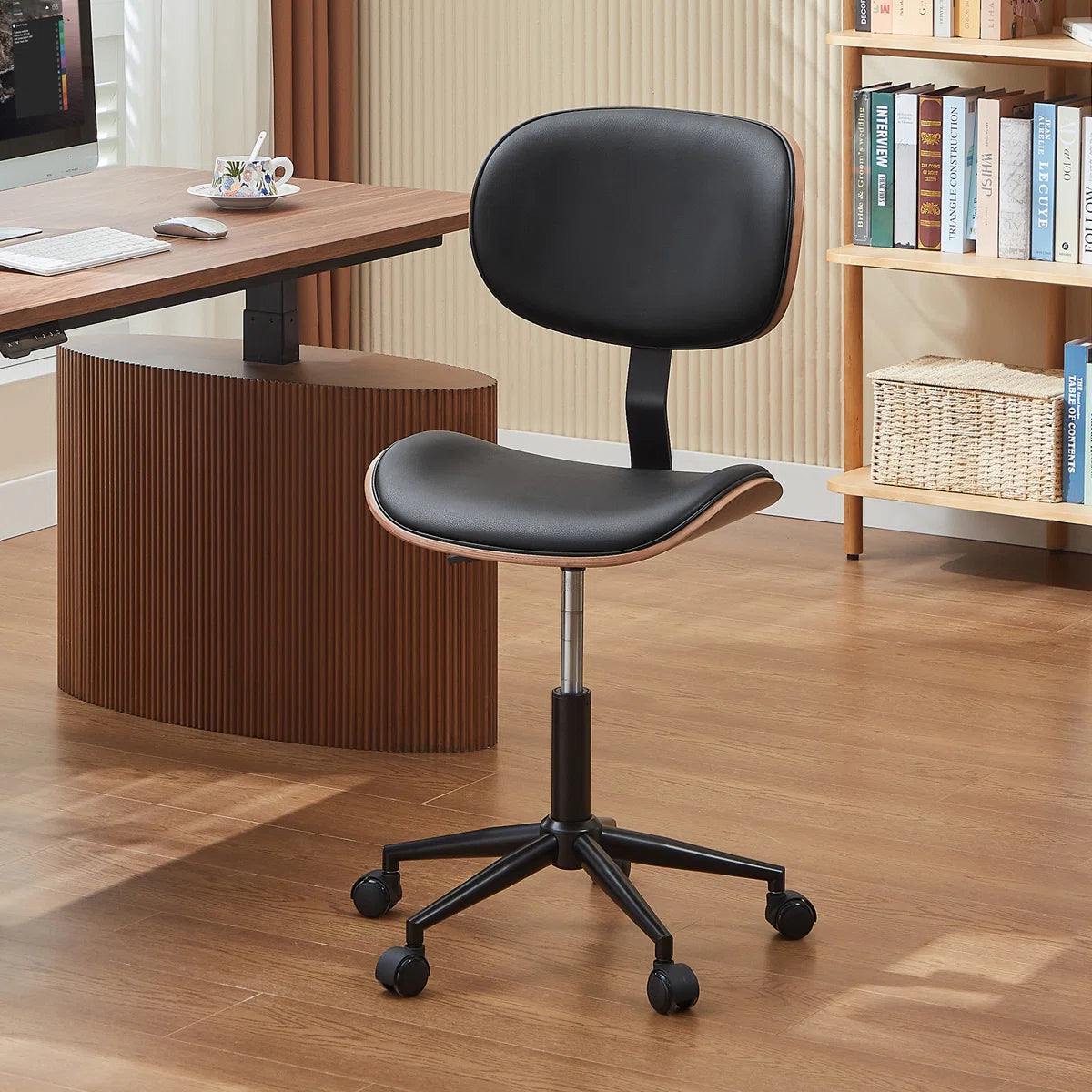 Arne Bentwood Ergonomic Armless Office Desk Chair with Wheels