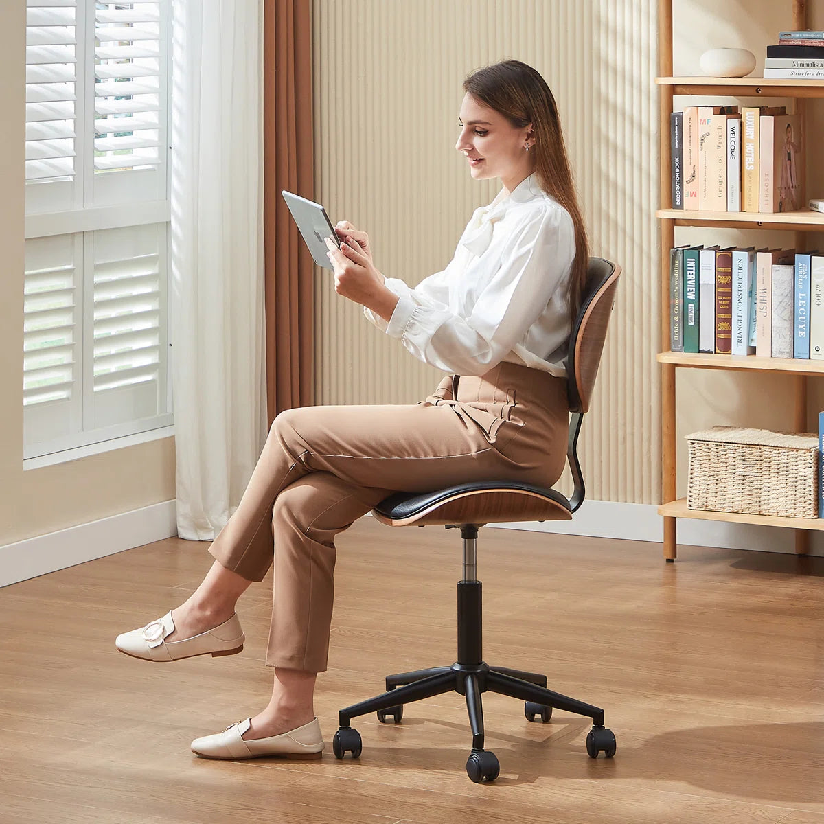 Arne Bentwood Ergonomic Armless Office Desk Chair with Wheels