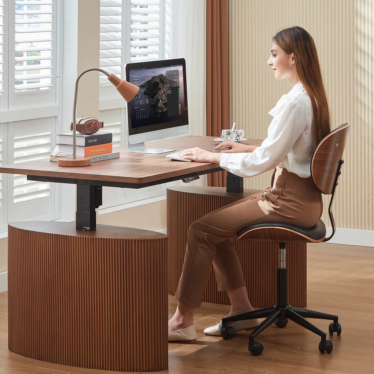 Arne Bentwood Ergonomic Armless Office Desk Chair with Wheels