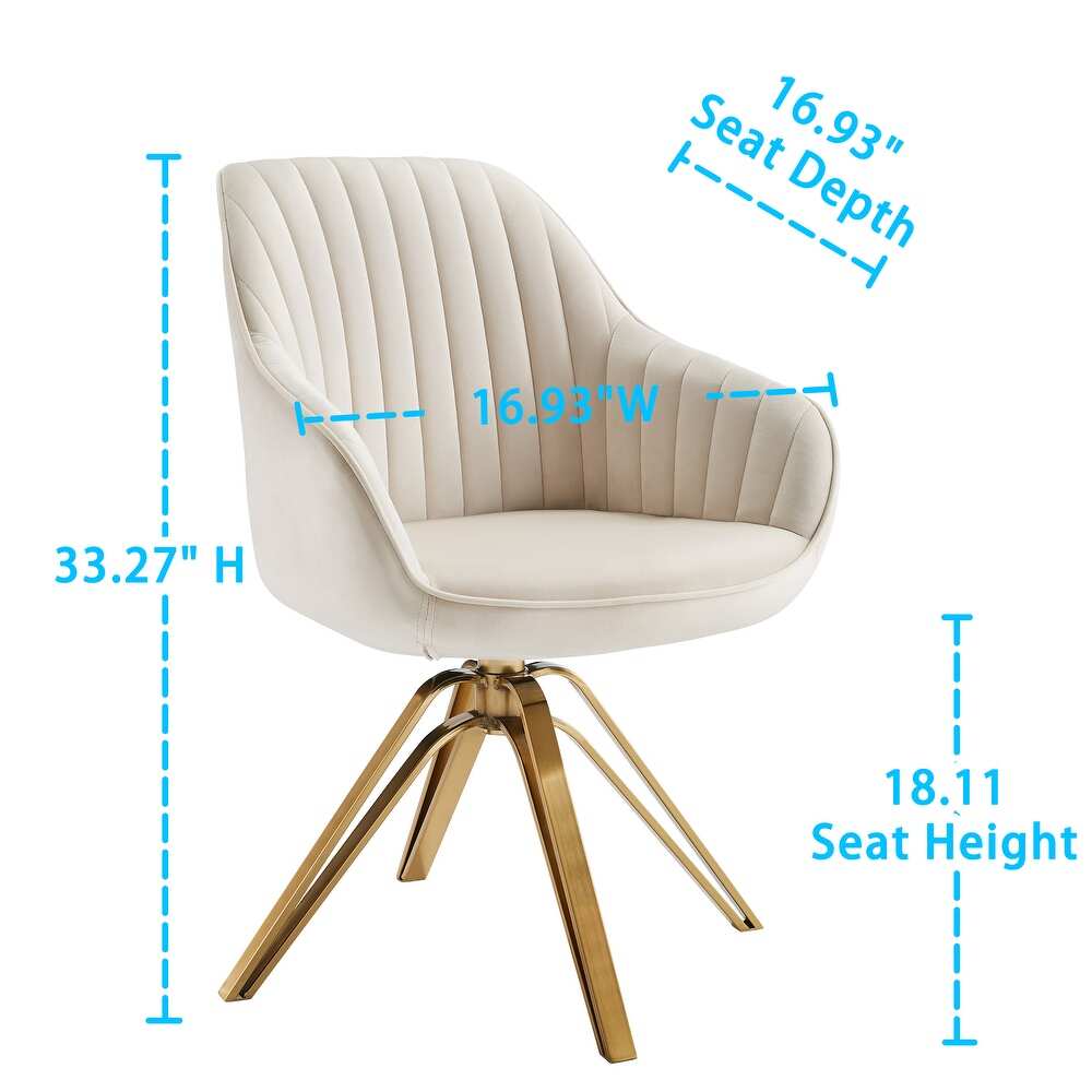 Classical Swivel Office Accent Arm Chair with Golden Legs - Golden Legs - OFF WHITE