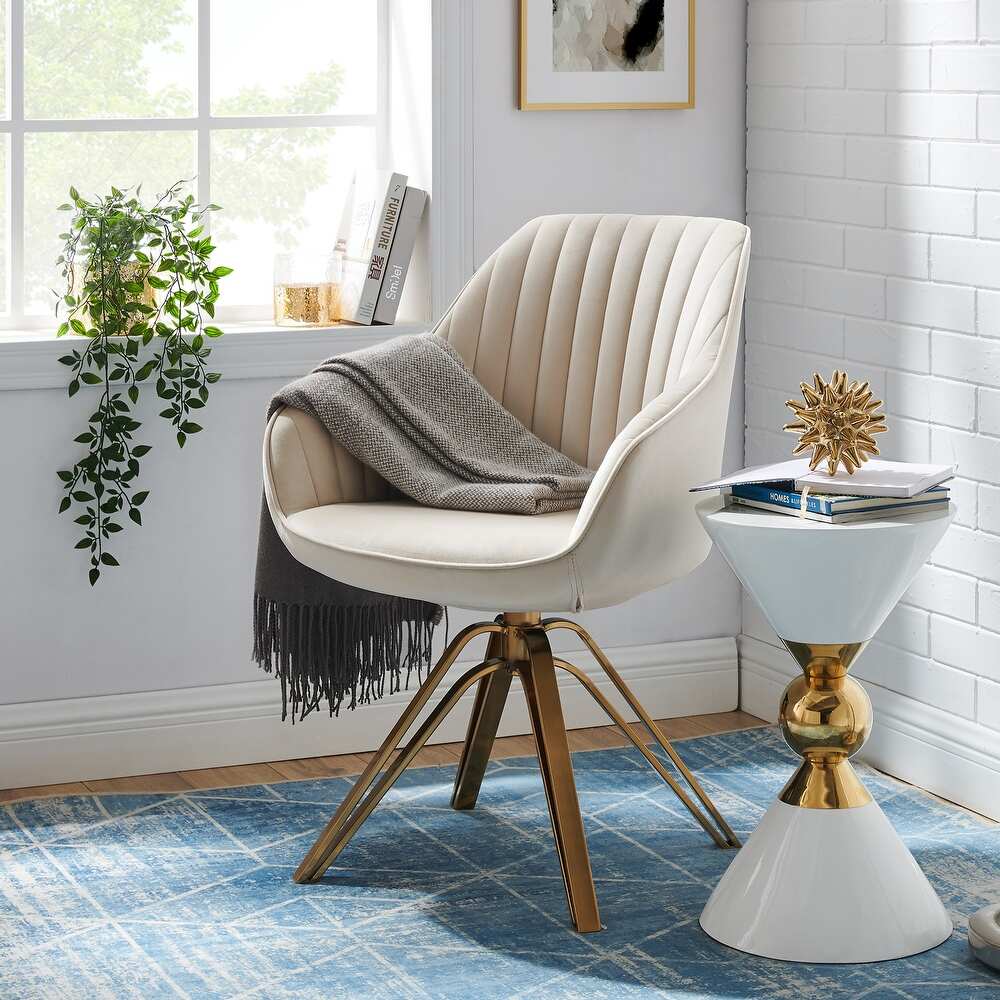 Classical Swivel Office Accent Arm Chair with Golden Legs - Golden Legs - OFF WHITE