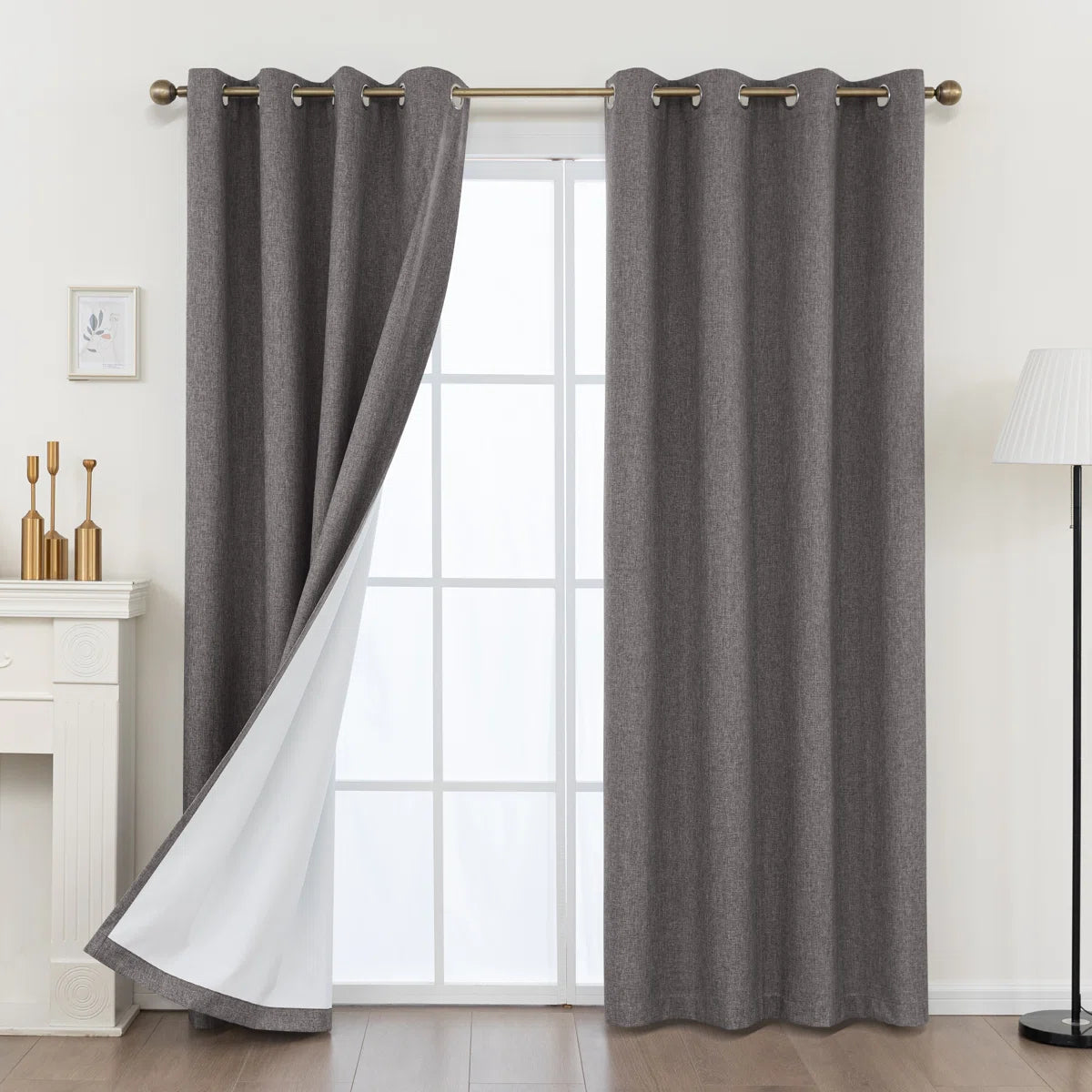 Aslyn Linen Textured Thermal InsulatedBlackout Grommet Curtain Pair