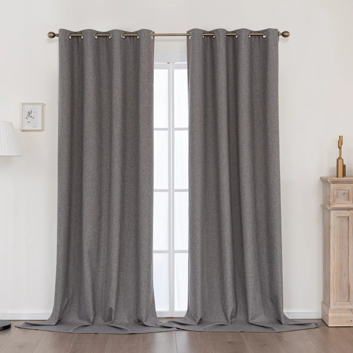 Aslyn Linen Textured Thermal InsulatedBlackout Grommet Curtain Pair