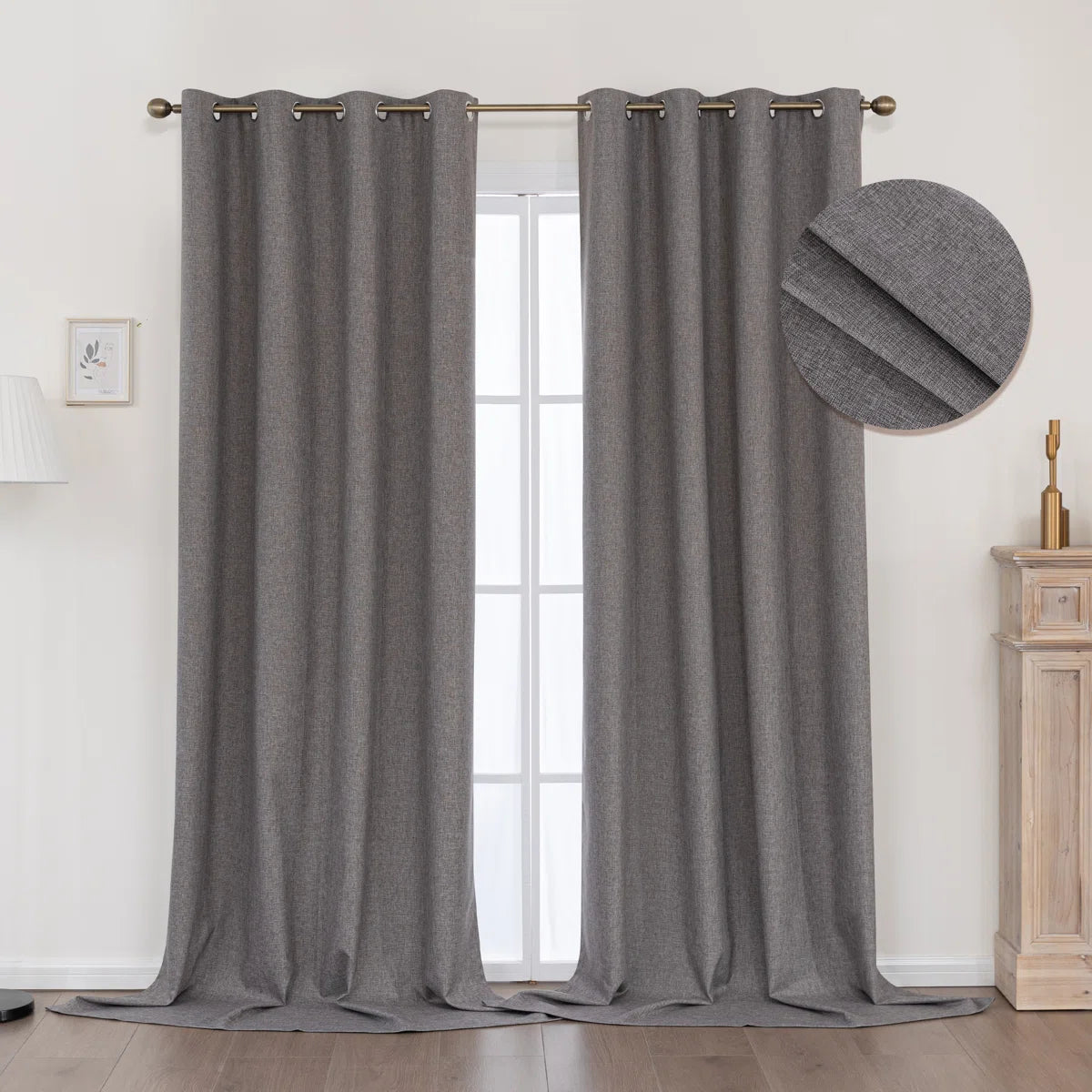 Aslyn Linen Textured Thermal InsulatedBlackout Grommet Curtain Pair