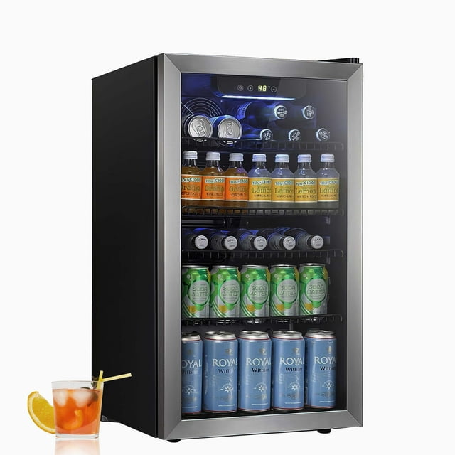 Beverage Refrigerator Cooler -120 Can Mini Fridge Glass Door for Soda Beer or Wine Constant Glass Door for Home/ Office/ Bar